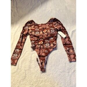 Phax Swim Women's Size Medium Twist Front Long Sleeve One Piece Warm Brown NEW